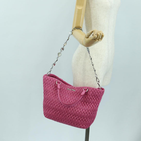 Miu Miu Matelasse Crystal Hand Bag Leather 2way Pink Silver RN0896 Auth am11397M