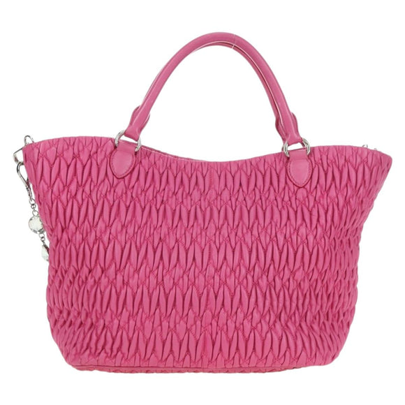 Miu Miu Matelasse Crystal Hand Bag Leather 2way Pink Silver RN0896 Auth am11397M