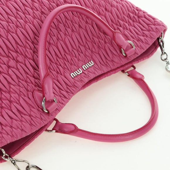 Miu Miu Matelasse Crystal Hand Bag Leather 2way Pink Silver RN0896 Auth am11397M