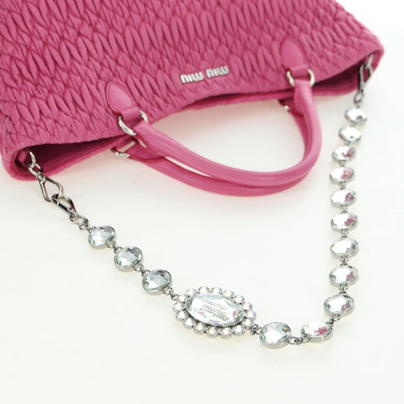 Miu Miu Matelasse Crystal Hand Bag Leather 2way Pink Silver RN0896 Auth am11397M
