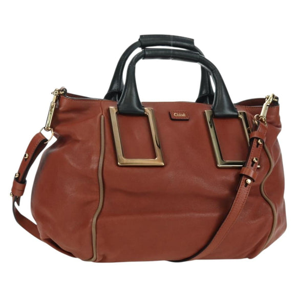 Chloe Etel Hand Bag Leather 2way Brown Gold Auth am11399A