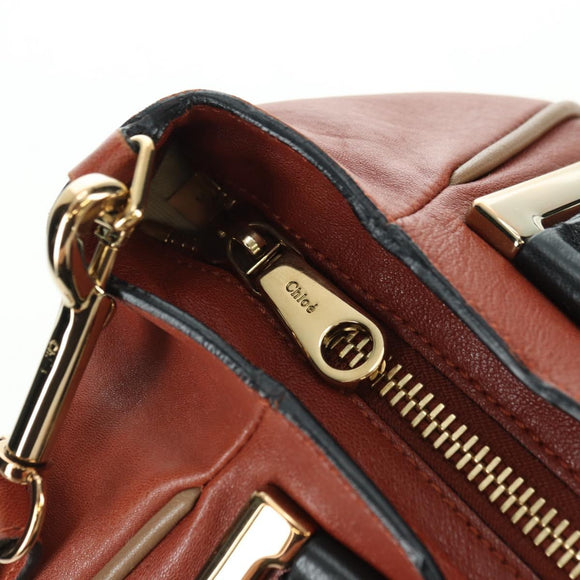 Chloe Etel Hand Bag Leather 2way Brown Gold Auth am11399A