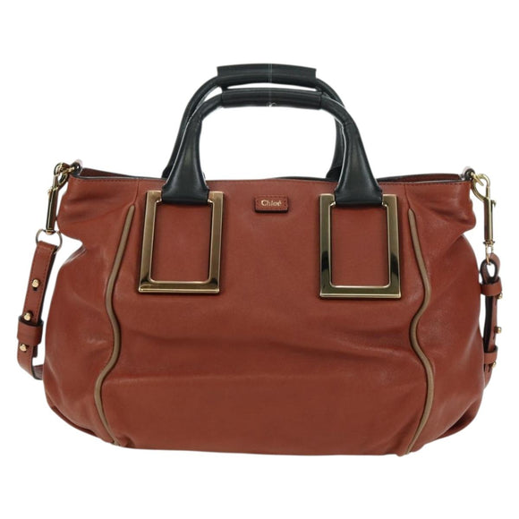 Chloe Etel Hand Bag Leather 2way Brown Gold Auth am11399A