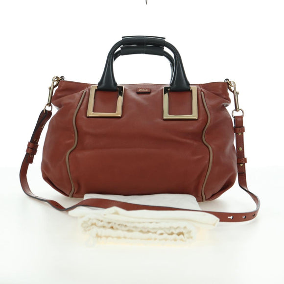 Chloe Etel Hand Bag Leather 2way Brown Gold Auth am11399A