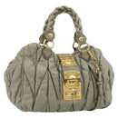 Miu Miu Matelasse Ready Lock Hand Bag Leather 2way Gray Gold Auth am11401-1