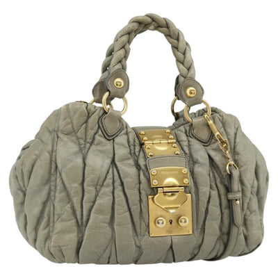 Miu Miu Matelasse Ready Lock Hand Bag Leather 2way Gray Gold Auth am11401