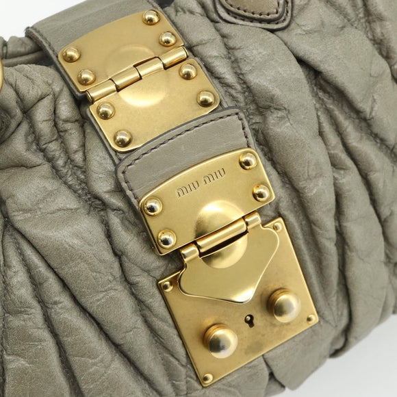 Miu Miu Matelasse Ready Lock Hand Bag Leather 2way Gray Gold Auth am11401