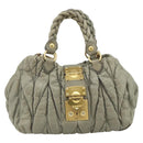 Miu Miu Matelasse Ready Lock Hand Bag Leather 2way Gray Gold Auth am11401-13