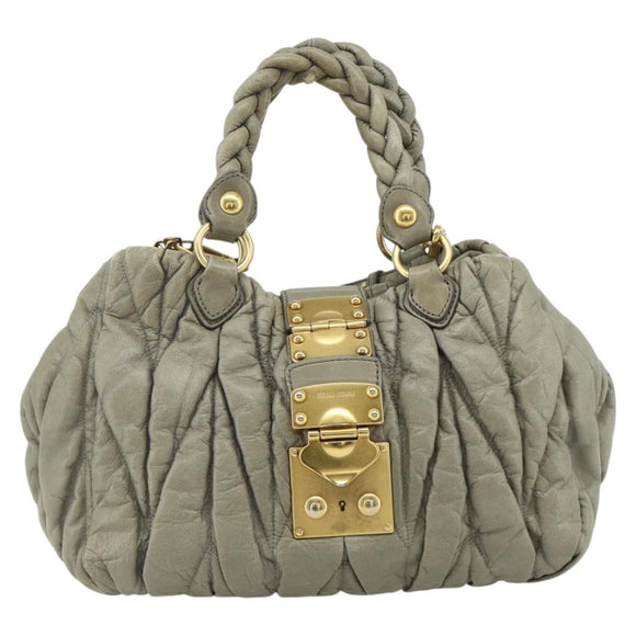 Miu Miu Matelasse Ready Lock Hand Bag Leather 2way Gray Gold Auth am11401