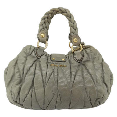 Miu Miu Matelasse Ready Lock Hand Bag Leather 2way Gray Gold Auth am11401 - 0