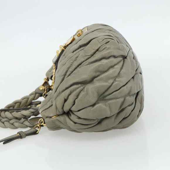 Miu Miu Matelasse Ready Lock Hand Bag Leather 2way Gray Gold Auth am11401