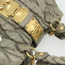 Miu Miu Matelasse Ready Lock Hand Bag Leather 2way Gray Gold Auth am11401-6