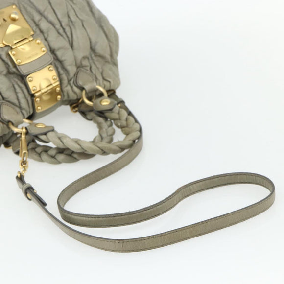 Miu Miu Matelasse Ready Lock Hand Bag Leather 2way Gray Gold Auth am11401