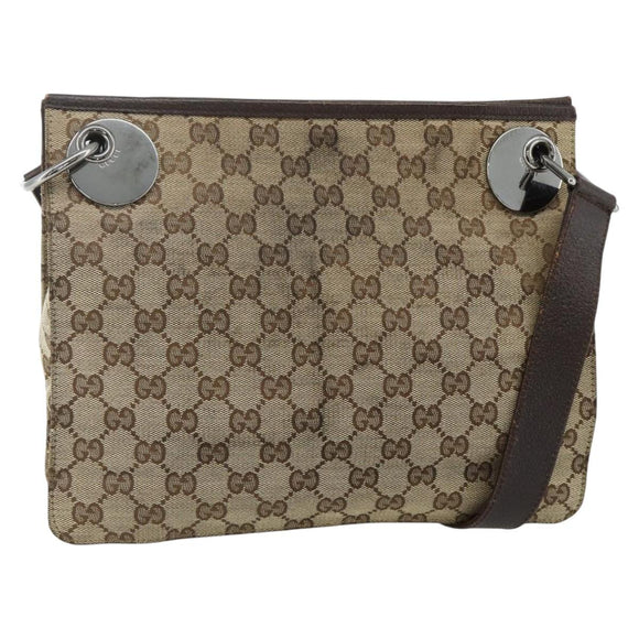 GUCCI GG Canvas Shoulder Bag Beige Brown Silver 120841 Auth am11410