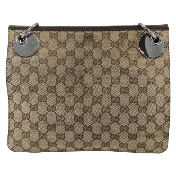 GUCCI GG Canvas Shoulder Bag Beige Brown Silver 120841 Auth am11410