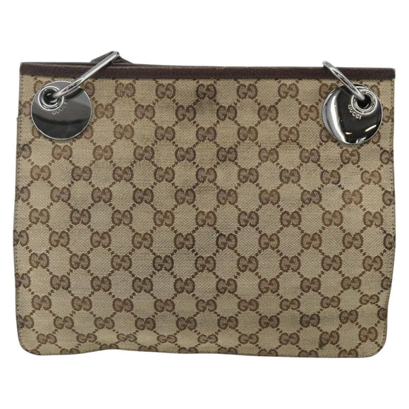GUCCI GG Canvas Shoulder Bag Beige Brown Silver 120841 Auth am11410