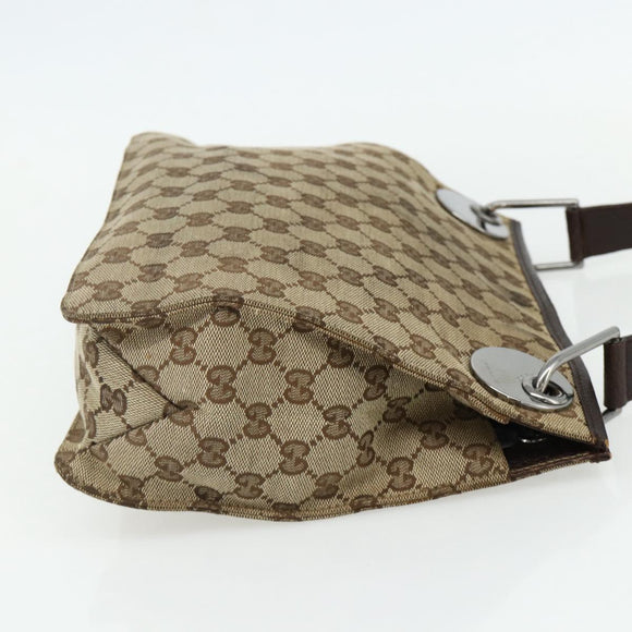 GUCCI GG Canvas Shoulder Bag Beige Brown Silver 120841 Auth am11410