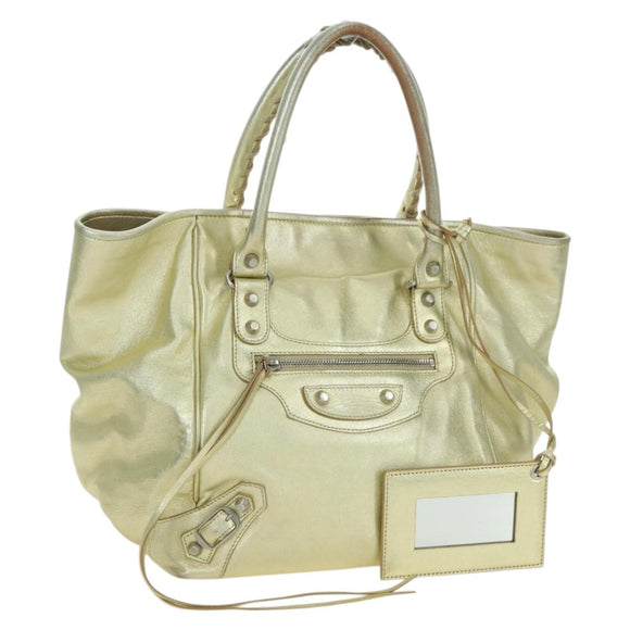 BALENCIAGA The Sunday Hand Bag Leather Gold 228750 Auth am11412A