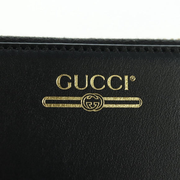 GUCCI L Shaped Round Long Wallet Leather Black Gold 573116 Auth am11415V