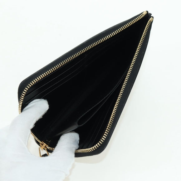 GUCCI L Shaped Round Long Wallet Leather Black Gold 573116 Auth am11415V