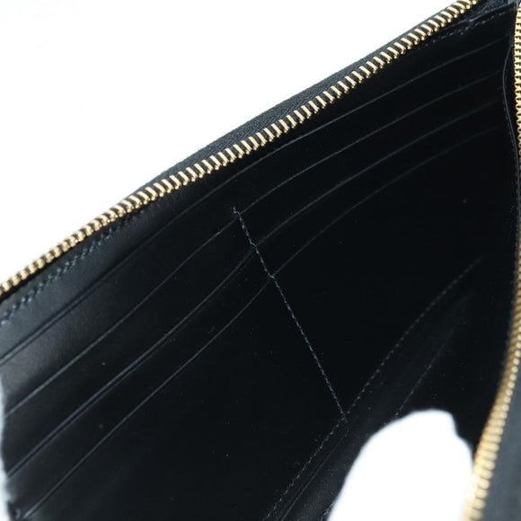 GUCCI L Shaped Round Long Wallet Leather Black Gold 573116 Auth am11415V