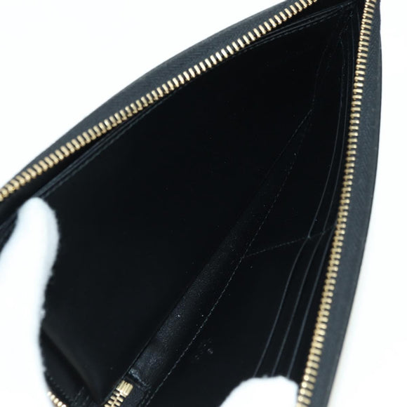 GUCCI L Shaped Round Long Wallet Leather Black Gold 573116 Auth am11415V