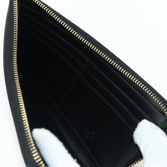 GUCCI L Shaped Round Long Wallet Leather Black Gold 573116 Auth am11415V