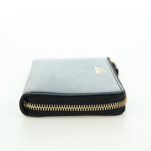 GUCCI L Shaped Round Long Wallet Leather Black Gold 573116 Auth am11415V