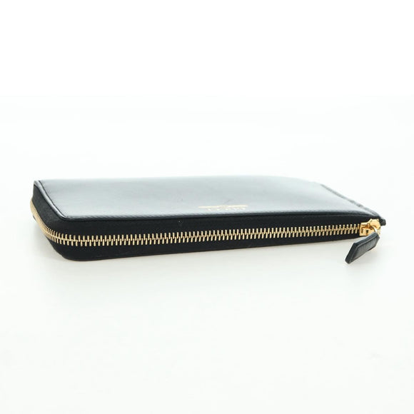 GUCCI L Shaped Round Long Wallet Leather Black Gold 573116 Auth am11415V