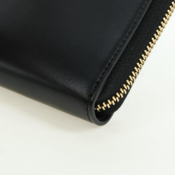 GUCCI L Shaped Round Long Wallet Leather Black Gold 573116 Auth am11415V