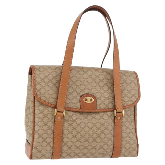 CELINE Macadam Canvas Handtas PVC Beige Goud Auth am11418A