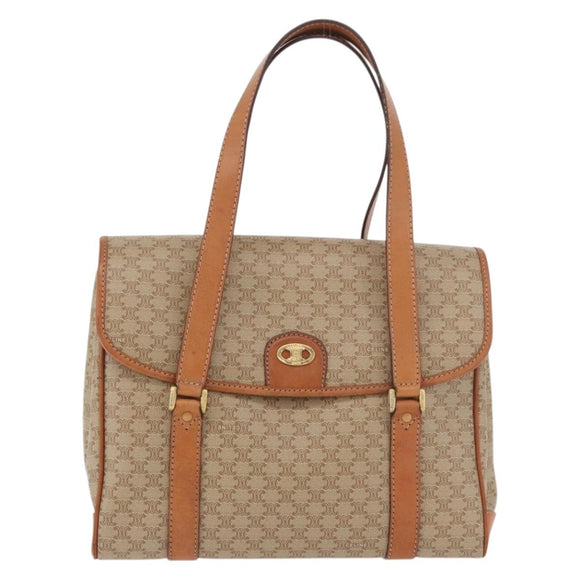 CELINE Macadam Canvas Handtas PVC Beige Goud Auth am11418A
