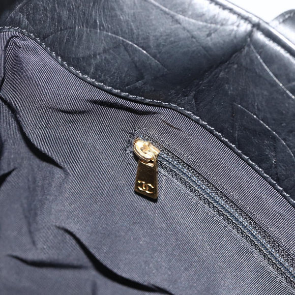 CHANEL Tote Bag Lamb Skin Black Gold CC Auth am11422A
