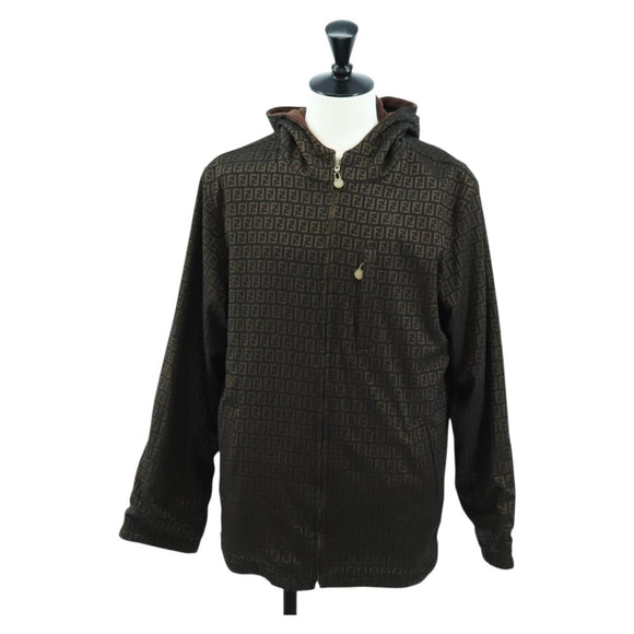 FENDI Zucchino Canvas Reversible Blouson Jacket Dark Brown Auth am11425V