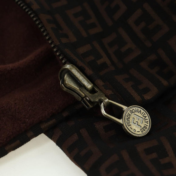 FENDI Zucchino Canvas Reversible Blouson Jacket Dark Brown Auth am11425V