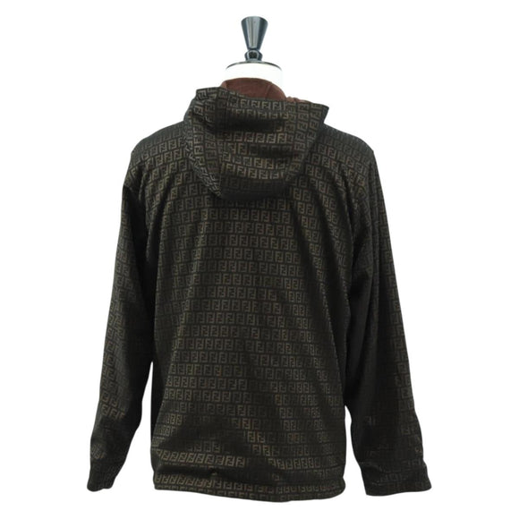 FENDI Zucchino Canvas Reversible Blouson Jacket Dark Brown Auth am11425V