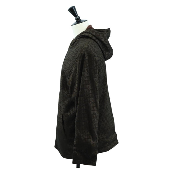 FENDI Zucchino Canvas Reversible Blouson Jacket Dark Brown Auth am11425V
