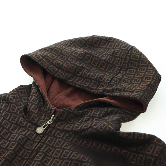 FENDI Zucchino Canvas Reversible Blouson Jacket Dark Brown Auth am11425V