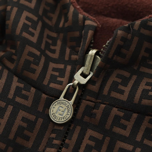 FENDI Zucchino Canvas Reversible Blouson Jacket Dark Brown Auth am11425V