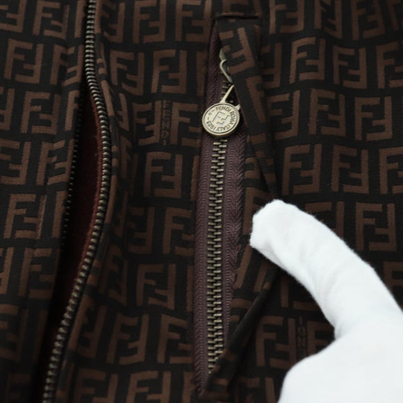 FENDI Zucchino Canvas Reversible Blouson Jacket Dark Brown Auth am11425V