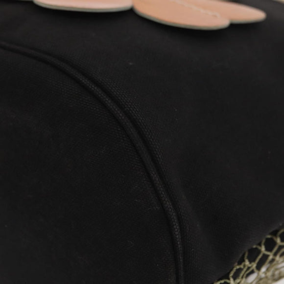 CHANEL Fishnet Camellia Clover Rope Bag Canvas Black Silver CC Auth am11426A