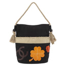 CHANEL Fishnet Camellia Clover Rope Bag Canvas Black Silver CC Auth am11426A-2