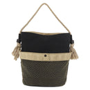 CHANEL Fishnet Camellia Clover Rope Bag Canvas Black Silver CC Auth am11426A-3