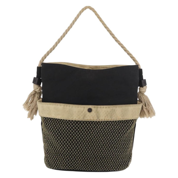 CHANEL Fishnet Camellia Clover Rope Bag Canvas Black Silver CC Auth am11426A