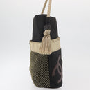 CHANEL Fishnet Camellia Clover Rope Bag Canvas Black Silver CC Auth am11426A-5