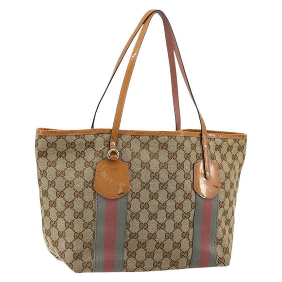 GUCCI GG Canvas Sherry Line Tote Bag Beige Gold 211971 Auth am11431