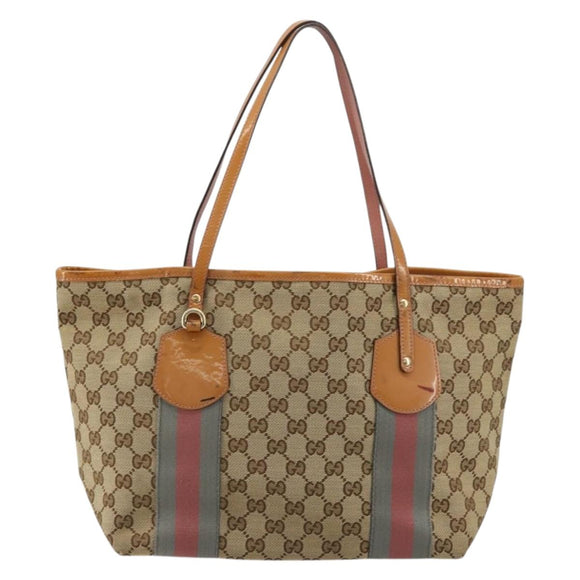 GUCCI GG Canvas Sherry Line Tote Bag Beige Gold 211971 Auth am11431