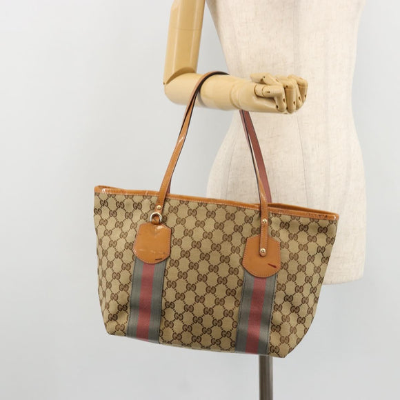 GUCCI GG Canvas Sherry Line Tote Bag Beige Gold 211971 Auth am11431