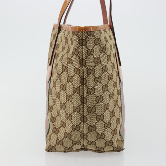 GUCCI GG Canvas Sherry Line Tote Bag Beige Gold 211971 Auth am11431