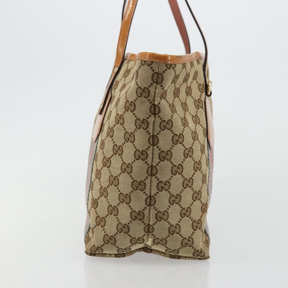 GUCCI GG Canvas Sherry Line Tote Bag Beige Gold 211971 Auth am11431